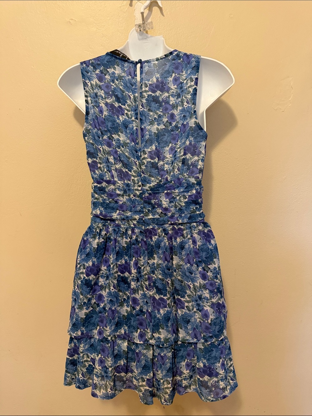 Lulu's Blue and White Floral V-Neck Tiered Dress - Picture 2 of 4